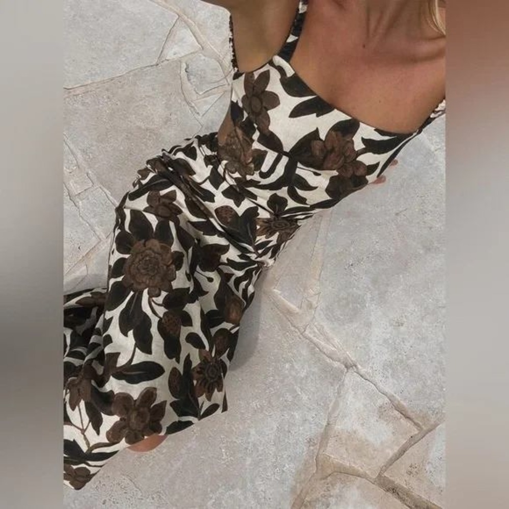 Commense Cream Maxi Dress with Brown & Black Floral Print